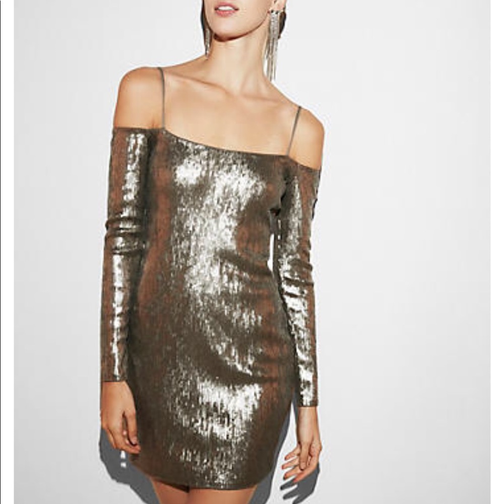 NWT EXPRESS Sequin off the shoulder sheath dress